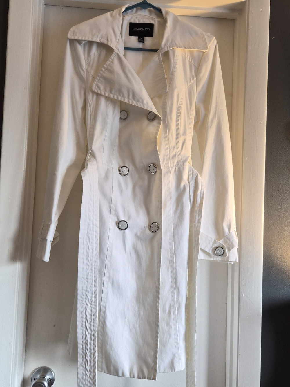 London Fog White Double-Breasted Trench Coat